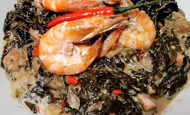 laing with shrimp - lutong bahay recipe